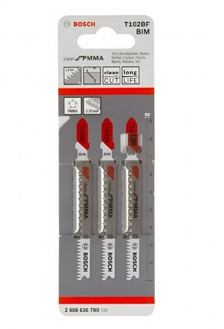 products/Пилки лобзиковые Bosch T102, для чистого реза, T-образные, для ручного лобзика, 3шт.