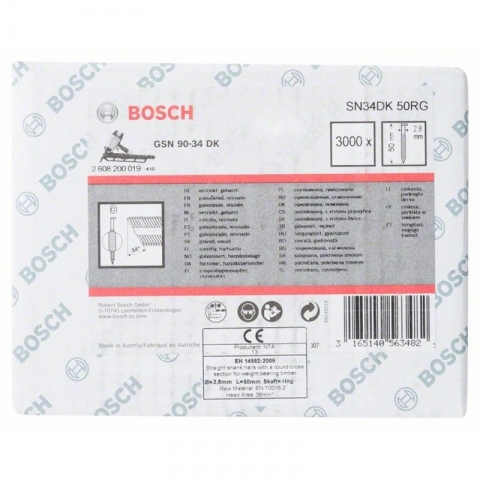 products/Гвозди 3000 шт. с D-образной головкой SN34DK 50RG; 50 мм для GSN 90-34 DK, Bosch, 2608200019