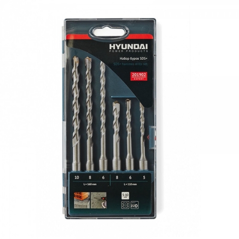 products/Набор буров для перфоратора HYUNDAI SDS+ (6шт) 5/6/8х110 6/8/10х160mm 201902 (арт. 16308)