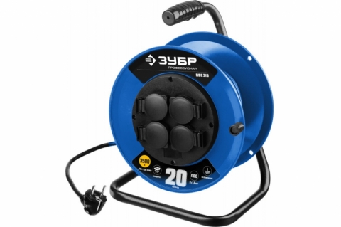 products/Удлинитель на катушке ПВС 315, 20 м, 3500 Вт, 4 гнезда, IP44, ПВС 3х1,5 кв мм, ЗУБР Профессионал 55081-20