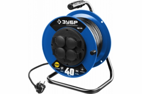 products/Удлинитель на катушке ПВС 315, 40 м, 3500 Вт, 4 гнезда, IP44, ПВС 3х1,5 кв мм, ЗУБР Профессионал 55081-40