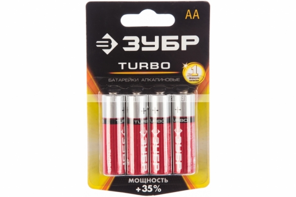 Щелочная батарейка Зубр 1.5 В, тип АА, 4 шт, Turbo 59213-4C_z01