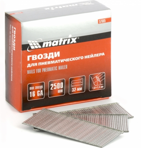 products/Гвозди 16GA для пневматического нейлера сечение 1,6х1,4, длина 32 мм, 2500 шт. MATRIX