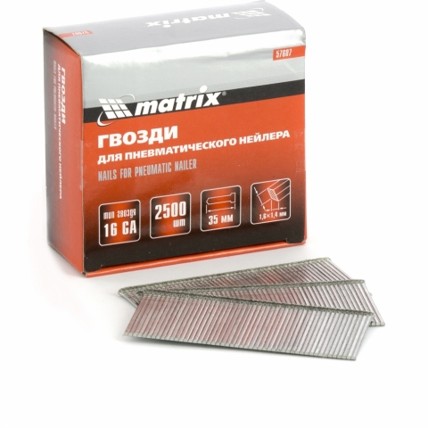 products/Гвозди 16GA для пневматического нейлера сечение 1,6х1,4, длина 35 мм, 2500 шт. MATRIX 57607