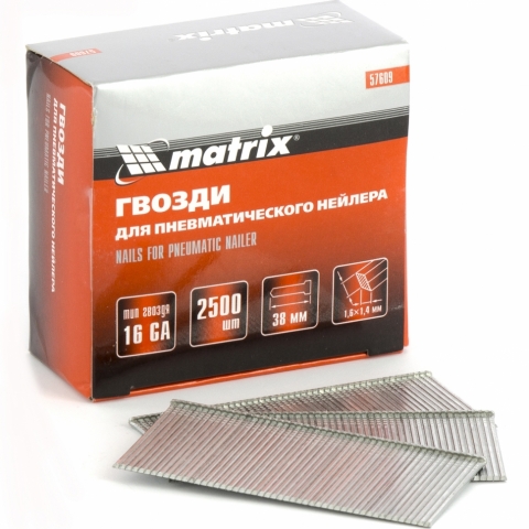 products/Гвозди 16GA для пневматического нейлера сечение 1,6х1,4, длина 38 мм, 2500 шт. MATRIX 57609