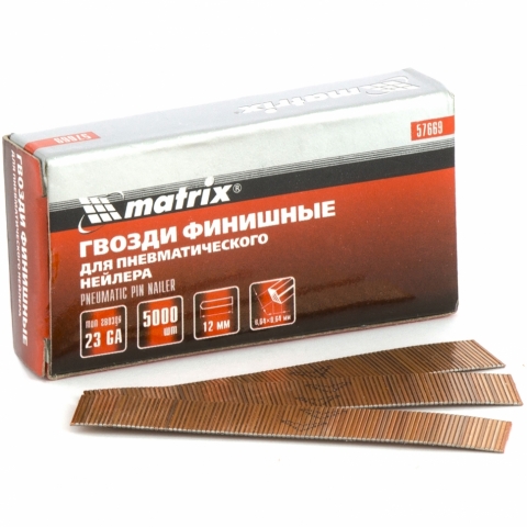 products/Гвозди финишные (шпильки) 23GA для пневматического нейлера финишного диаметр 0,64 мм длина -12 мм, 5000 шт. MATRIX