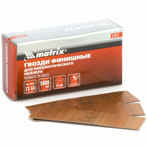 products/Гвозди финишные (шпильки) 23GA для пневматического нейлера финишного диаметр 0,64 мм длина -18 мм, 5000 шт. MATRIX