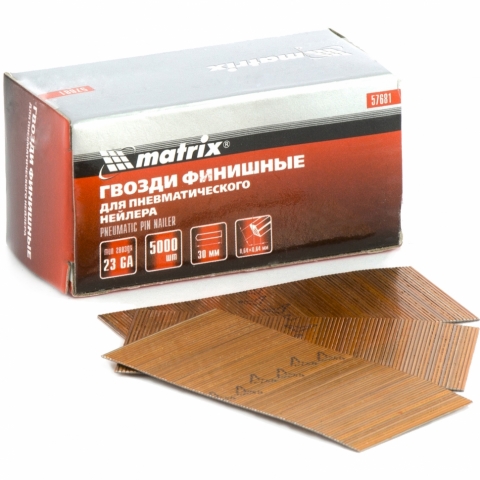 products/Гвозди финишные (шпильки) 23GA для пневматического нейлера финишного диаметр 0,64 мм длина -30 мм, 5000 шт. MATRIX