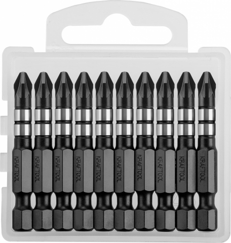 products/Биты KRAFTOOL Impact Pro, Pozidriv, тип хвостовика E 1/4", PZ2, 50мм, 10шт, в пластиковом боксе