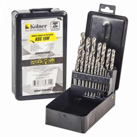 products/Набор сверл по металлу в металлическом кейсе KOLNER KDS 19M, арт. кн19м