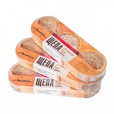 products/Щепа в брикетах для копчения рыбы с дымком набор 3 шт.: 2 ольха, вишня ЩБР